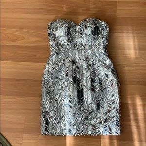 Silver Sequined Strapless Dress size 2